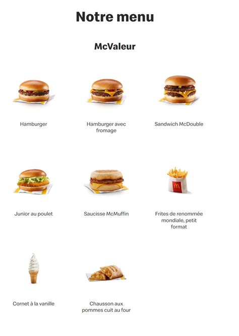 menu mcdo avec prix.